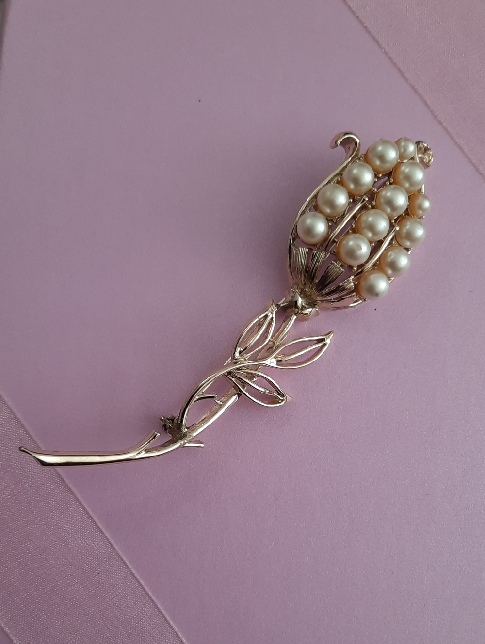Coro Silver-Tone Pearl Floral Stem Brooch